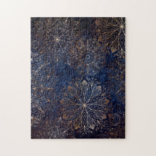 Elegant Gold en Dark Blue Floral Mandala Pattern Legpuzzel (Verticaal)