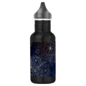 Elegant Gold en Dark Blue Floral Mandala Pattern Waterfles (Links)