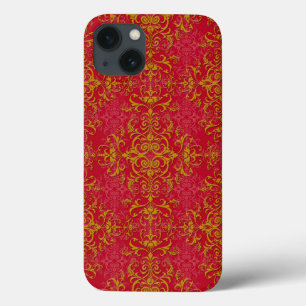 Elegant Gold en Deep Pink Floral Damask Pattern iPhone 13 Hoesje