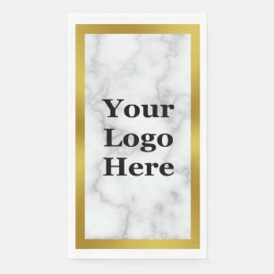 Elegant Gold en Faux White Marble Your Logo here Servet