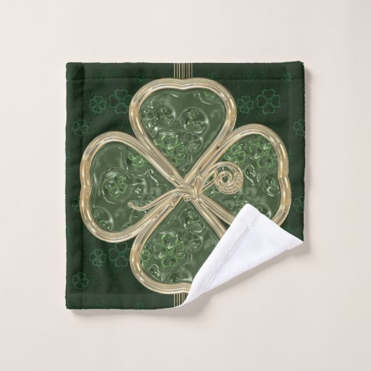 Elegant Gold en Green Clover Brooch Bad Handdoek (Wasdoekje)