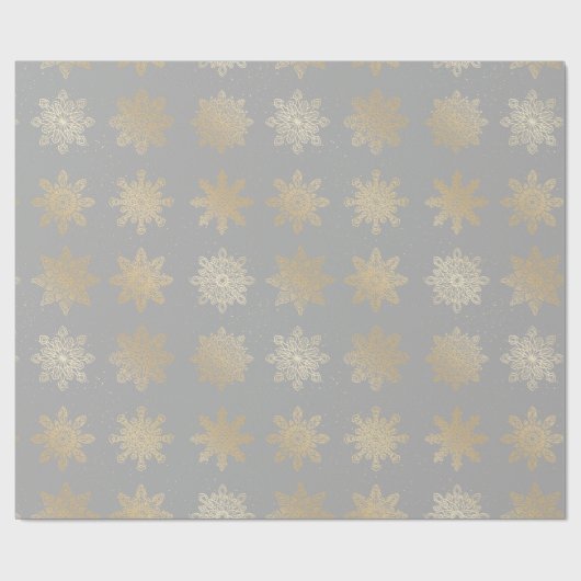 Elegant Gold en grijs Snowflake-kerstpatroon Cadeaupapier (Vlak)