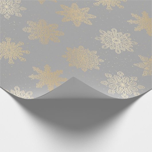 Elegant Gold en grijs Snowflake-kerstpatroon Cadeaupapier (Hoek)