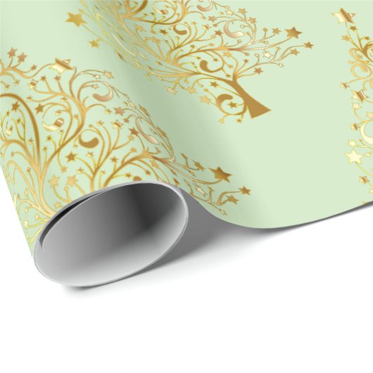 Elegant Gold- en groen kerstboompatroon Cadeaupapier (Rol Hoek)