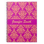 Elegant Gold en hot-roze magenta Damask Notitieboek (Voorkant)