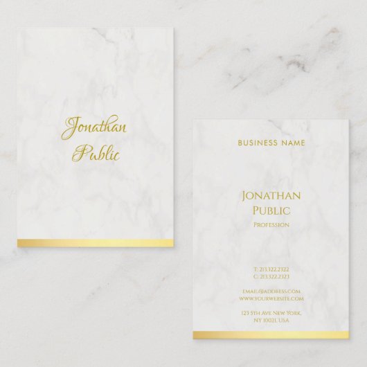 Elegant Gold en marble Handwrite Name Sjabloon Visitekaartje (Voorkant / Achterkant)