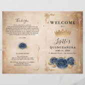 Elegant Gold en Navy Blue Quinceanera Programma (Voorkant)