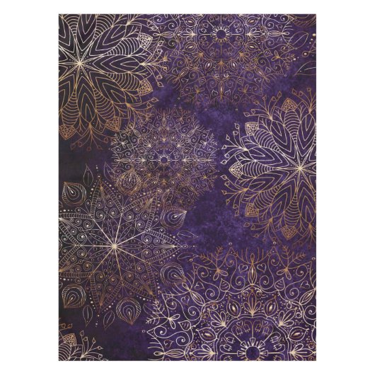 Elegant Gold en Paarse Floral Mandala Pattern Tafelkleed (Voorkant)