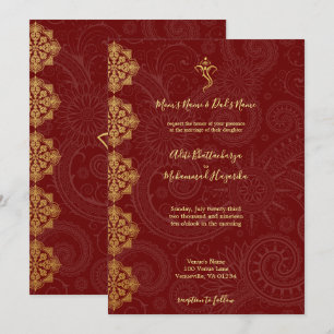 Elegant Gold en Red Ganesha Indian Wedding Kaart