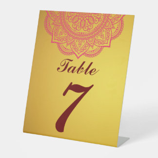 Elegant Gold en REd Indian Paisley Wedding Pedes Reclamebord Met Voetstuk