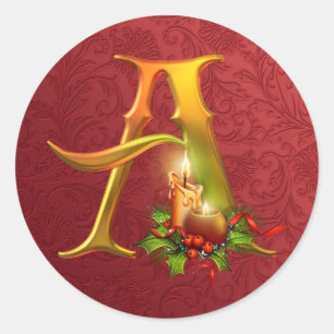 Elegant Gold en Red Monogram Kerst sticker