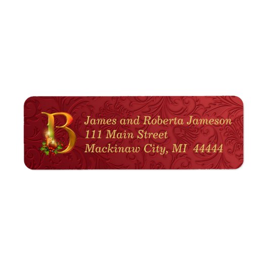 Elegant Gold- en Red-monogram kerstlabel B Etiket (Voorkant)