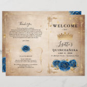 Elegant Gold en Royal Blue Quinceanera Programma (Voorkant / Achterkant)