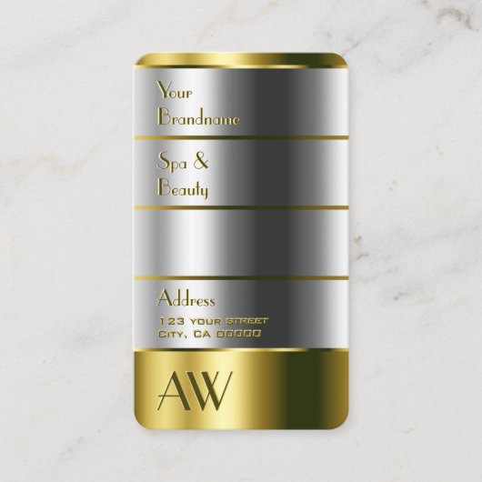 Elegant Gold en Silver met monogram verticaal Visitekaartje (Voorkant)