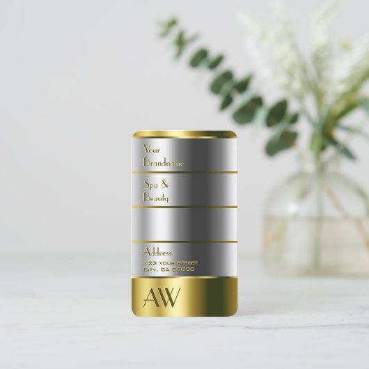 Elegant Gold en Silver met monogram verticaal Visitekaartje (Staand voorkant)