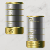 Elegant Gold en Silver met monogram verticaal Visitekaartje (Voorkant / Achterkant)