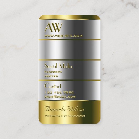 Elegant Gold en Silver met monogram verticaal Visitekaartje (Achterkant)