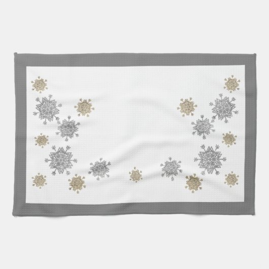 Elegant Gold en Silver Snowflakes kerst Theedoek (Horizontaal)