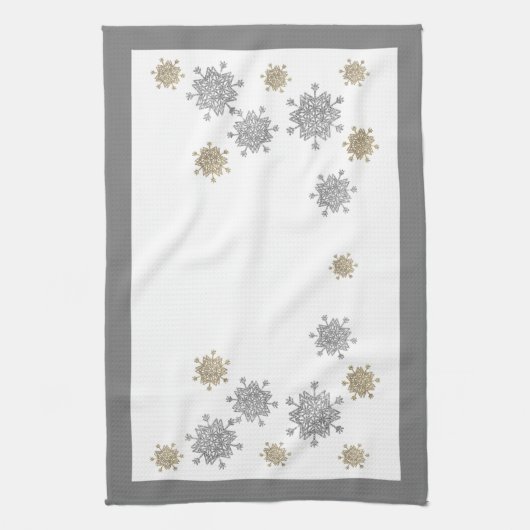 Elegant Gold en Silver Snowflakes kerst Theedoek (Verticaal)