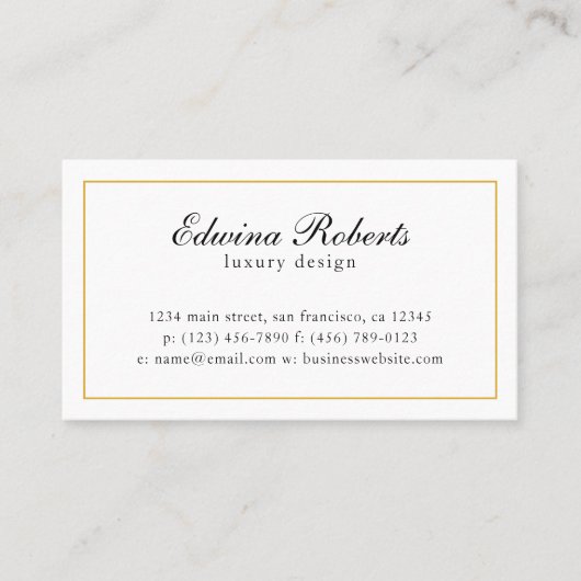 Elegant Gold en White Border Professional Luxury Visitekaartje (Voorkant)