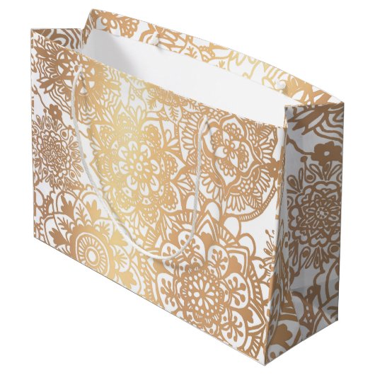 Elegant Gold en White Mandala Pattern Large Gift Groot Cadeauzakje (Achterkant Gekanteld)
