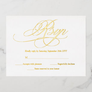 Elegant Gold en White Modern Wedding RSVP Kaarten