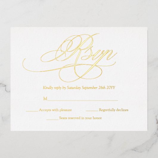 Elegant Gold en White Modern Wedding RSVP Kaarten (Voorkant)
