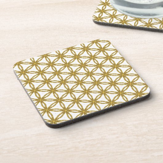 Elegant Gold en White Pattern Geometric Patten Bier Onderzetter (Linkerzijde)