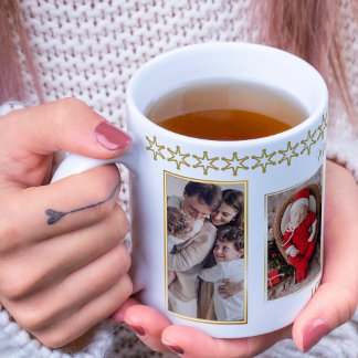 Elegant Gold en White Photo Collage Kerstmis Koffiemok