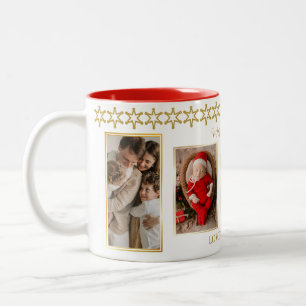 Elegant Gold en White Photo Collage Kerstmis Tweekleurige Koffiemok