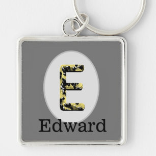 Elegant Gold- en zwart Letter E-monogram Sleutelhanger