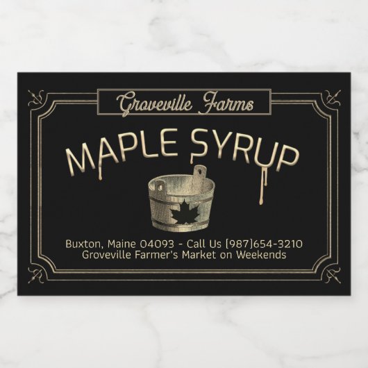 Elegant Gold en zwarte emmer Maple Syrup Voedselcontainer Etiket (Enkel label)