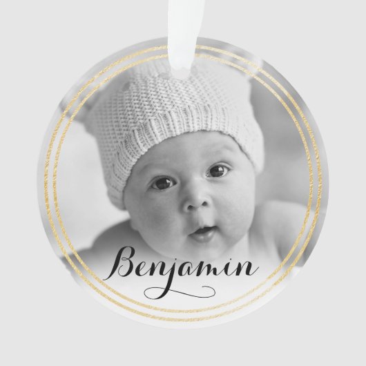 Elegant Gold en zwarte ster | Eerste Kerstmis baby Ornament (voorkant)