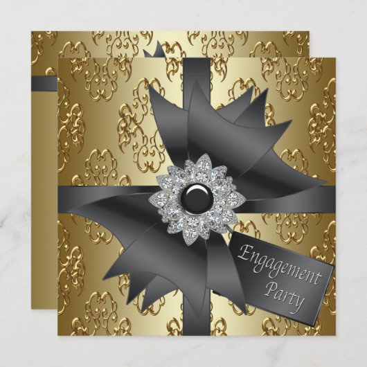 Elegant Gold Engagement Party Invitations (Devant / Derrière)