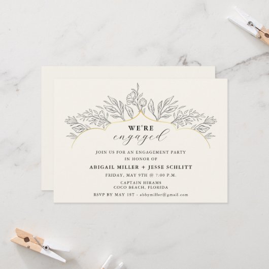 Elegant Gold Engagement Party Kaart (Voorkant / Achterkant in situ)