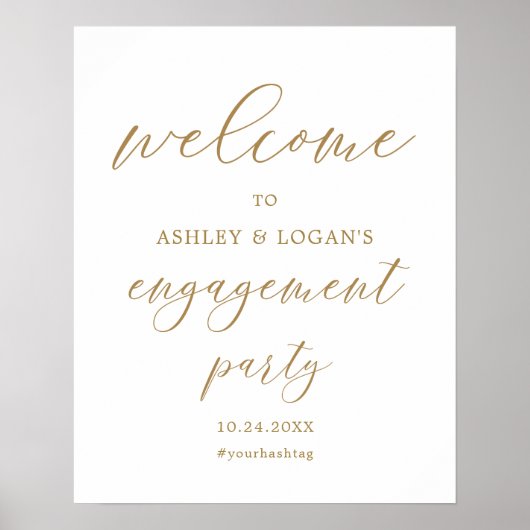 Elegant Gold Engagement Party Welcome Poster (Devant)