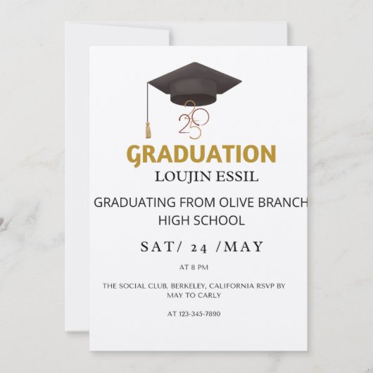 Elégant Gold et Black Graduation Invitation (Devant)