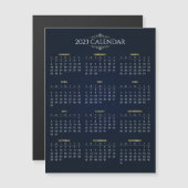 Elégant Gold et Blue 2023 Calendrier Carte magnéti (Devant / Derrière)