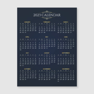 Elégant Gold et Blue 2023 Calendrier Carte magnéti