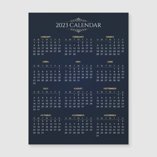 Elégant Gold et Blue 2023 Calendrier Carte magnéti (Devant)