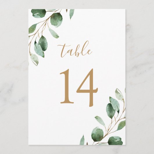 Elégant Gold Eucalyptus Green 5x7 Numéros de table (Devant)