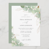 Elegant Gold Eucalyptus Greenery Wedding Kaart (Voorkant / Achterkant)