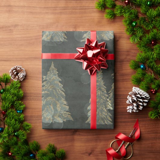 Elegant Gold Fairylight Pine Trees Kerstmis Cadeaupapier (Feestdagen Geschenken)