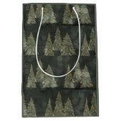 Elegant Gold Fairylight Pine Trees Kerstmis Medium Cadeauzakje (Voorkant)