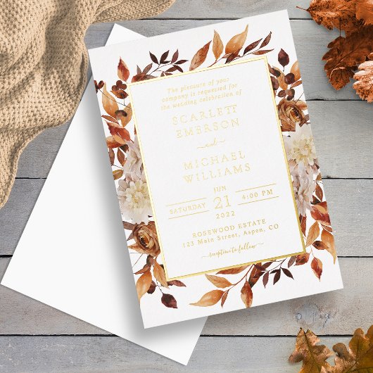 Elegant Gold Fall Wedding Folie Uitnodiging