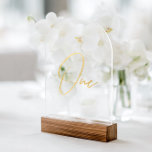 Elegant Gold Faux Foil Arch Acrylic Table Number<br><div class="desc">Please note: • The gold foil elements are simulated and printed digitally — they are not real foil. • Wood block stand is not included. Pair with matching stationery to create a cohesive and stylish celebration. • Add a touch of modern luxury to your wedding reception with this minimalist arched...</div>