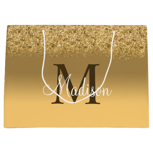 Elegant Gold Faux Glitter Monogram Groot Cadeauzakje (Voorkant)