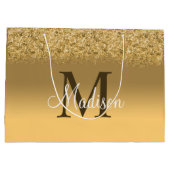 Elegant Gold Faux Glitter Monogram Groot Cadeauzakje (Achterkant)