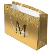 Elegant Gold Faux Glitter Monogram Groot Cadeauzakje (Achterkant Gekanteld)