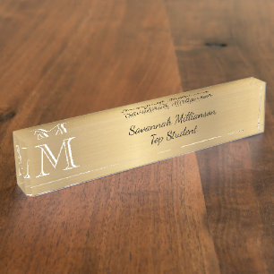 Elegant Gold Faux Metal Monogram Student Naambordje
